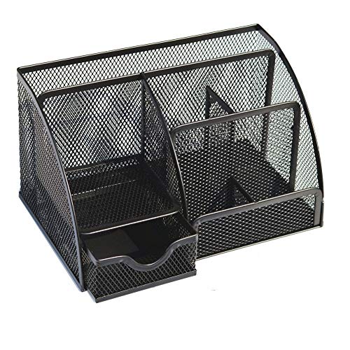 Mesh Desk Organizer,Mesh Pencil Cup Organizer,9 Compartment Desktop Office Supplies Storage Organizer (Black-B)