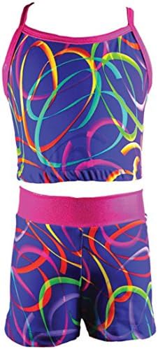 Reflectionz Girls Ribbon Print Spaghetti Strap Top and Shorts Set #SET4999 For Dance, Gymnastics, and Ballet (10, Purple)