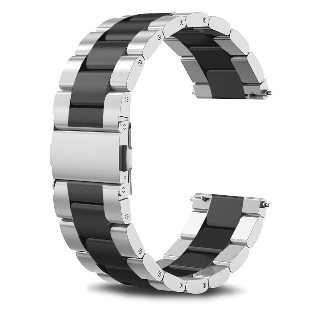 SUNDAREE Compatible with Strap Garmin Vívoactive 4/Venu 2/Forerunner 255/Forerunner 255 Music/Forerunner 265,22MM Stainless Steel Metal Bicolor Black Silver Watch Band