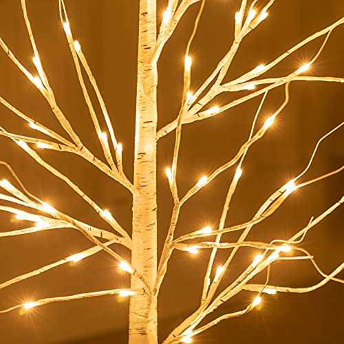6ft Birch Light Tree with108LED Fairy Twig Light,Warm White Wisdom Lamp ...