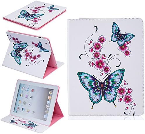 iPad Case, iPad 2/3/4 Case, Luckycheng Stylish Art Printed Flip PU Leather Stand Protective Smart Case with Card Slots for Apple iPad 2/3/4 Generation (9.7 Inch) (butterfly_2)