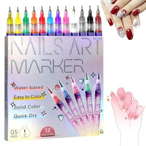 Nail Art Pens for Painting Nails, 2026 Nail Art Markers for Gel Nails, New 12 Colors Nail Art Pens Set, Diy Nail Art Tools for Dotting Drawing Painting Point Liner Christmas Gifts (1 Set)