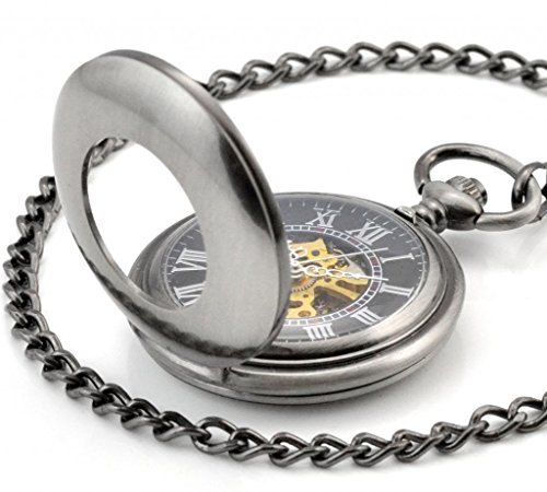 Infinite U Gray Love Aura Hollow Skeleton Steel Mechanical Movement Pocket Watch (Enable to be Engraved)