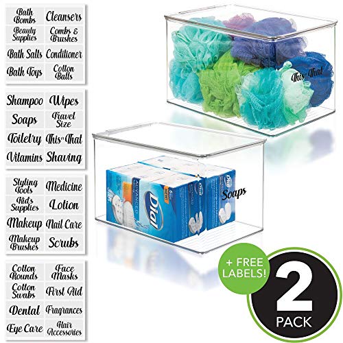 mDesign Plastic Bathroom Storage Tote with Hinged Lid, 32