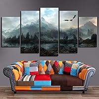 HIOJDWA Paintings 5 Piece Printed Canvas Skyrim Home Decor Painting Room Decor Print Poster Wall Art