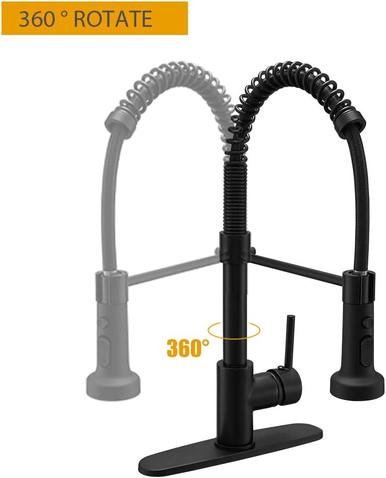 BESy Commercial Kitchen Faucet with Pull Down Sprayer, High-Arc Single Handle Single Lever Spring Rv Kitchen Sink Faucet with Pull Out Sprayer, 3 Function Laundry Faucet, Matte Black - - 