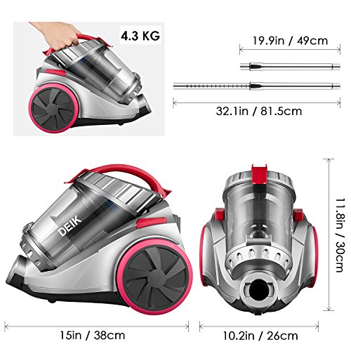 Deik Vacuum Cleaner, Cylinder Vacuum Cleaner 18KPa Powerful Suction