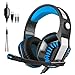 Gaming Headset, Beexcellent Over-ear Stereo Bass Wired Hi-Fi Gaming Headphones USB&3.5mm Noise Reduction with Microphone & LED Light for Laptop/Tablet/Mobile Phones/PS4 - Black+Blue
