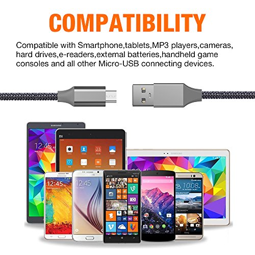 Micro USB Cable Android, BrexLink Micro USB to USB 2.0 Cable (2-Pack,6.6Ft) Nylon Braided Sync and Fast Charging Cable for Samsung, Kindle, Android Smartphones, Galaxy S7 Edge, Moto G5, PS4 (Grey)