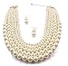 Shineland Elegant 5 Layer Strand Faux Pearl Cluster Collar Bib Choker Necklace And Earrings Suit (White)