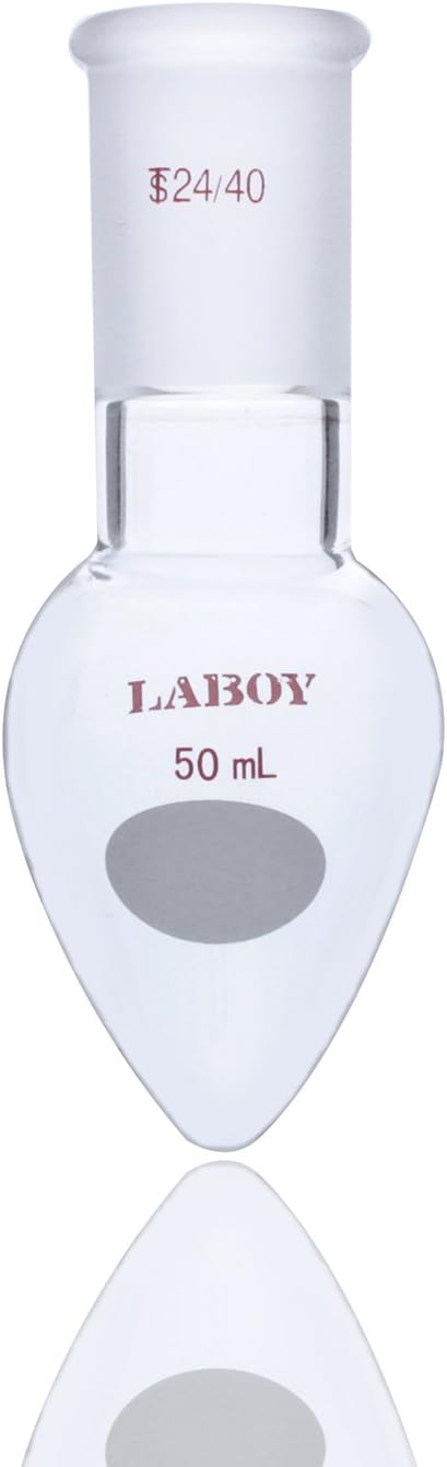 Laboy Glass 50mL Pear Shaped Boiling Flask Heavy Wall Recovery with 24/40 Joint Joint Flask for Small-Scale Apparatus Lab Glassware Lab Glassware