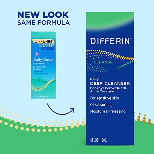 Differin Acne Face Wash with 5 Benzoyl Peroxide, Daily Deep Cleanser by the makers of Differin
