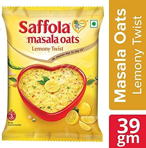Saffola Masala Oats Lemony Twist 39 grams (1.37 oz) Vegetarian oatmeal India - Pack of 6