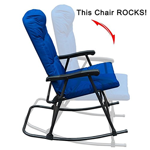 SunLife Outdoor Foldable Modern Rocking Chair Set, Patio/Backyard / Camping Lounge Rockers with Blue Padded Cushions, Set of 2 - Thumbnail 2