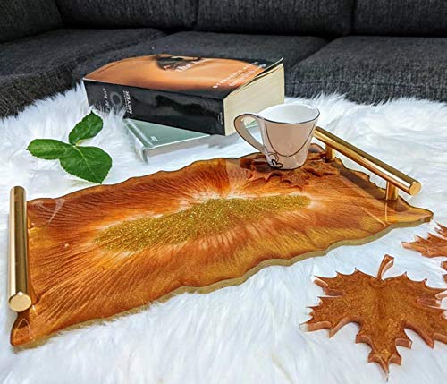 MGFAION 2 Pack Silicone Resin Tray Molds,Coaster Molds for Resin Casting Premium Geode Agate Platter Molds, 2pcs Geode Agate Tray Molds & 4pcs Gold Handles,Epoxy Resin Casting Molds DIY Craft Making