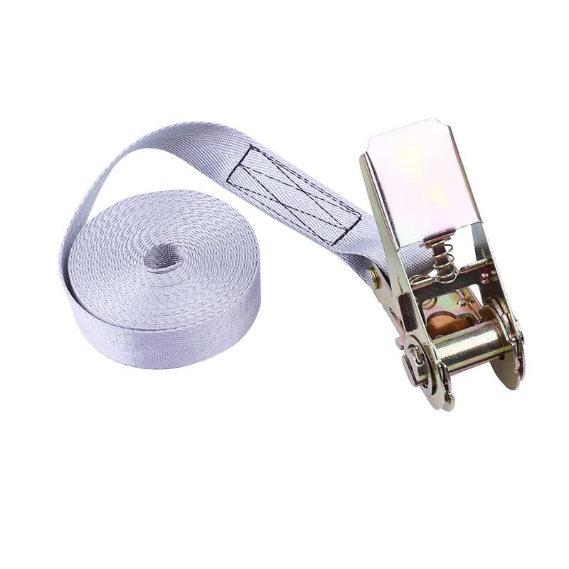 Securing Straps, SUPERTOOL Tensioning Belt Heavy Duty Ratchet Tie Down Cargo Straps, Lashing Capacity 800kg Break Strength for Lawn Equipment, Motorcycle (1Pcs - Grey - 25mm x 7m)