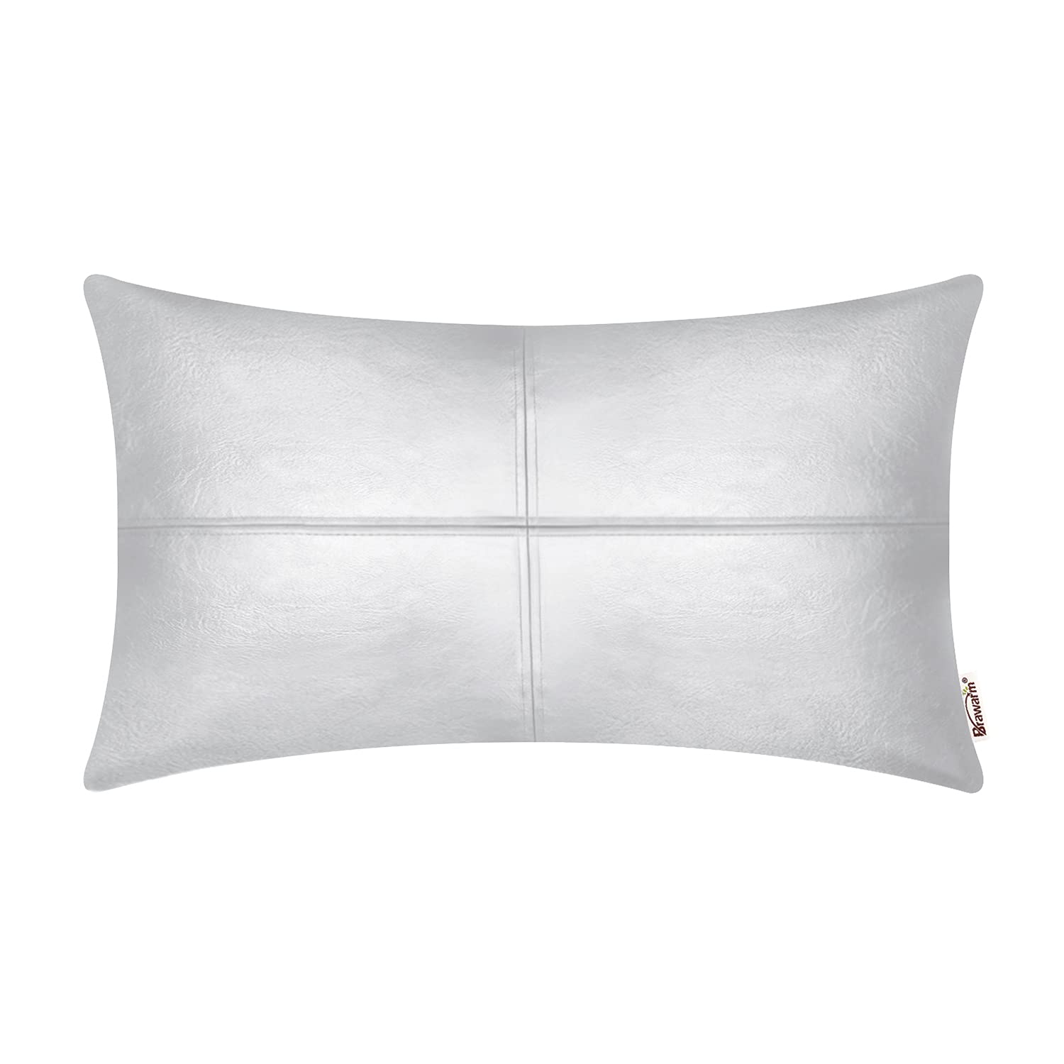 BRAWARM Decorative Throw Pillow Covers, Faux Leather Throw Pillow Covers, Hand Stitched Faux Leather Couch Cases for Living Room Garden Bed, Sliver, 30cm x 50cm