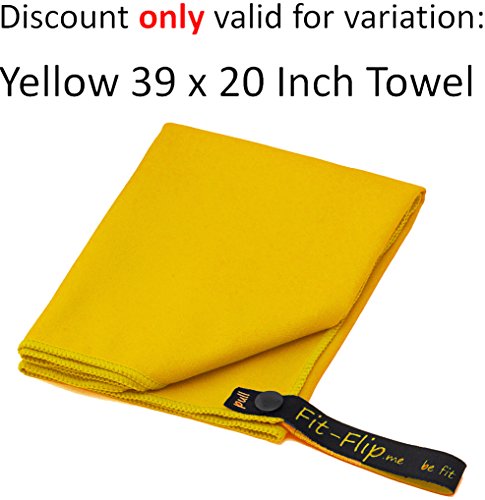 Yellow 39 x 20 Inch Microfiber Towel + Bag - Discount only valide for this variation – Small , Lightweight and