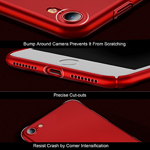 iPhone 8 Case with Screen Protector,iPhone 7 Case, HUMIXX Thin Sleek Fully Protective (Naked Phone Texture) Matt Finish Hard Case Cover for iPhone 7 iPhone 8[Skin Series] (Red) - Thumbnail 5