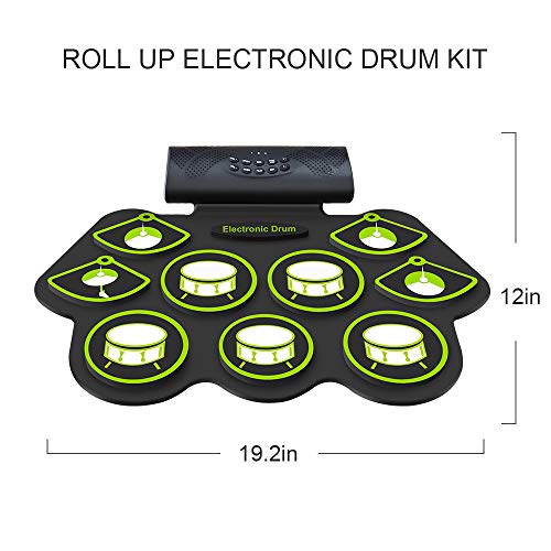 Electronic Drum Set - 9 MIDI Drum Practice Pads, Portable Roll Up Electric Drum kit with Headphone Jack, Built in Speaker and Battery, Drum Stick, Foot Pedals for Kids or Beginner