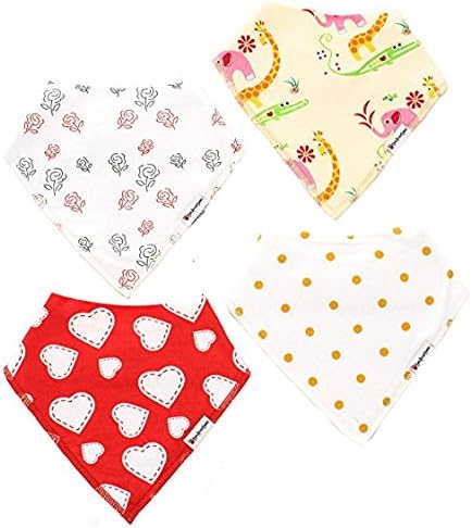 Cute Baby Bandana Drool Bibs and Burp Cloths With Snaps 4 Pack Teething and Dribble Bib With Adjustable Snaps