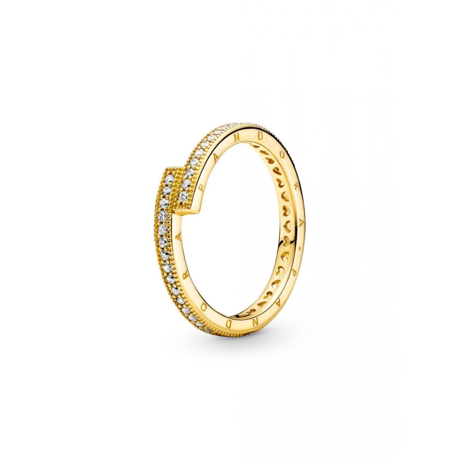 Pandora Signature Sparkling Overlapping 14k gold-plated ring with clear cubic zirconia, 54