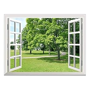 Removable Wall Sticker/Wall Mural - Park with Green Trees | Creative Window View Wall Decor - 24"x32"