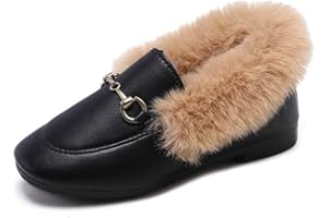 TangDao Toddler Little Big Kids Boat Dress Shoes Soft Slip-on Flats Shoes with Fur Girls Boys Comfort Loafers Leather Warm Dress Shoes for Girls
