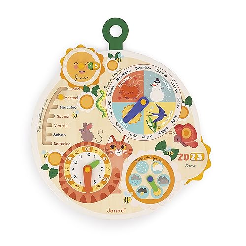 Janod J09624 Children's Wheel of Time Calendar - Wooden Toy FSC- from 3 Years, Multi-Coloured