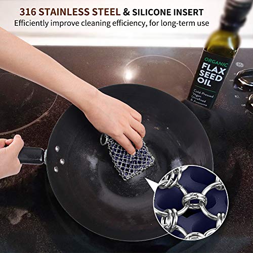 Cast Iron Skillet Cleaner Chain mail Scrubber Set for Cast Iron Cleaning, Iron Skillet
