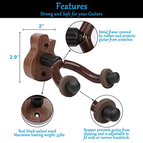Guitar Ukulele Wall Mount Hanger - 2 Pack Hook Holder for Ukulele, Bass, Electric, Acoustic, Banjo and other String Instrument by Jamver