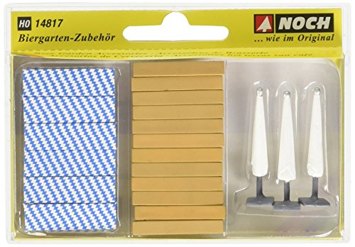 HO Scale Beer Garden Accessories #1 -- 12 Benches, 6 Tables, 3 Umbrellas