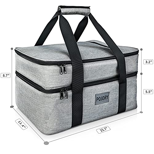 POJORY Insulated Casserole Carrier for Hot or Cold Food, Double Decker Casserole Dish Carrier Lasagna Holder Tote for Parties, Picnic, Potluck, Beach, Camping, Fits 9\
