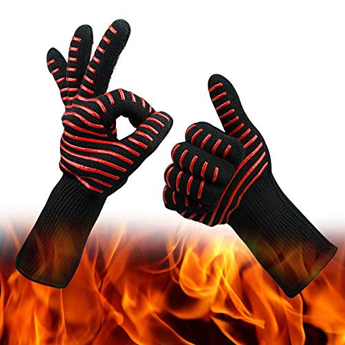 BingYELH BBQ Grill Gloves Heat Resistant Oven Mitts Silicone Glove Fireproof Barbecue Potholders Heat-Insulated Mitt Extra Long