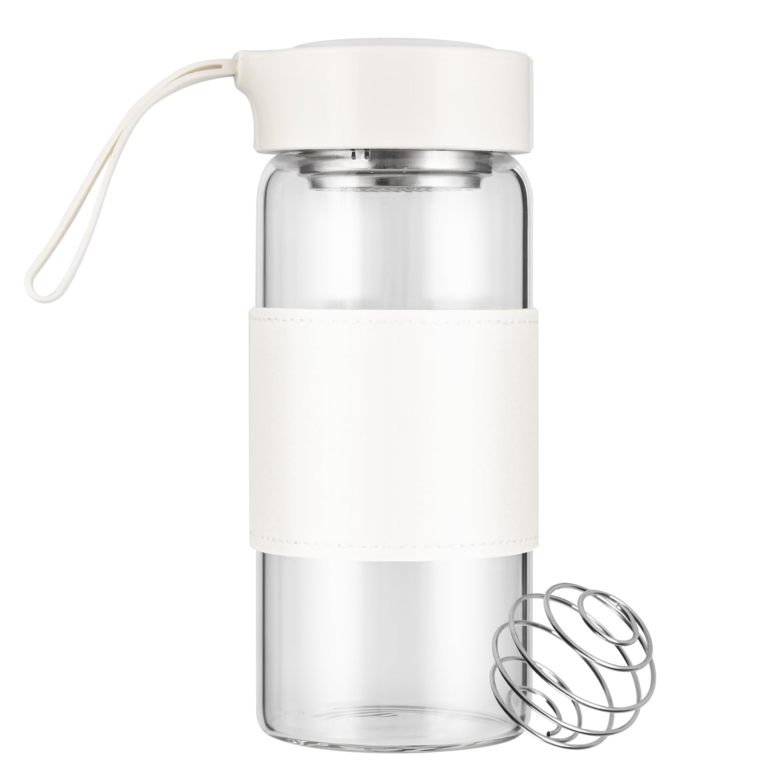 Photo 1 of BNCWCQZ Small Glass Shaker Bottle,16oz BPA Free Odorless Shaker Bottle with 304SS Mixing Ball and Removable Cleaning Brush for Fitness & Protein Shakes(White-1Pack)
