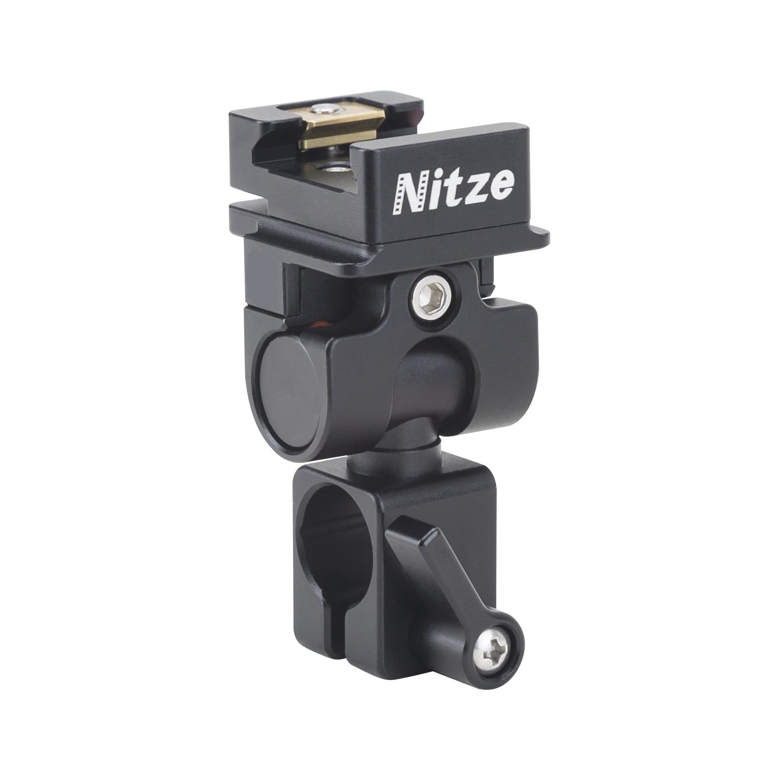 Nitze Adjustable Camera Monitor Holder Mount with 15mm Rod Clamp and Quick Release NATO Clamp, Supports 360° Swivel and 180° Tilt for 5" and 7" Field Monitor - N54-H3