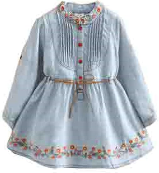 Amazon エージョン ガールズ 長袖 ワンピース チュニック 刺繍 ジーンズ 春服 秋服 キッズ ジュニア 子供服 可愛い オシャレ キュート インナー アウター ファッション ワンピース チュニック 通販