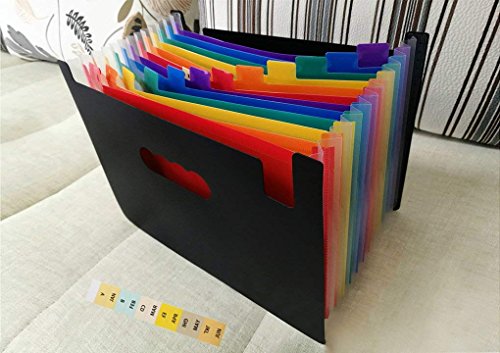 A4 Expanding File Folders, Rainbow Color Accordion Document Organizer Portable Large Space Business Paperwork Letters Bills Storage Organizer Holder for Office,Home,Travel (12-Pockets File Holder)