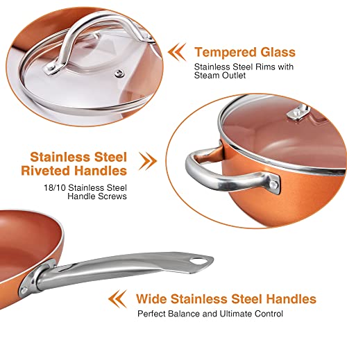 Copper Pots and Pans Set Nonstick 10Piece Ceramic Cookware Set