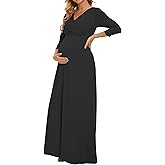 KIM S Maternity Maxi Dress with Flower Sash(S-3XL)/Wrapped Ruched V Neck Photoshoot Baby Shower Dresses