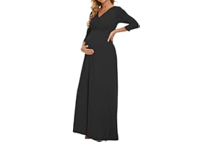 KIM S Maternity Maxi Dress with Flower Sash(S-3XL)/Wrapped Ruched V Neck Photoshoot Baby Shower Dresses