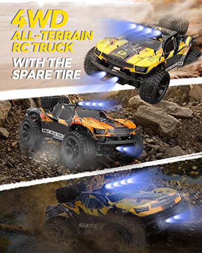 DEERC 9201E 1:10 Large Remote Control Truck with Lights, Fast Short Course RC Car, 48 km/h 4x4 Off-Road Hobby Grade Toy Monster Crawler Electric Vehicle with 2 Rechargeable Batteries for Adult Kid
