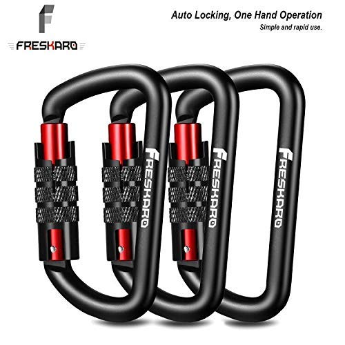 FresKaro 3pcs Locking Carabiner Clips Heavy Duty for Keychain and Camping, Twist Lock and Lightweight, Black