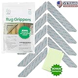 Non Slip Rug Gripper Pads: 8 Reusable Corner Carpet Tape Grippers - Adhesive No Skid Anti Slip Pad for Hardwood or Laminate Floors - Sticky Nonslip Grip Anchors for Never Curl Area Rugs & Runner Edges