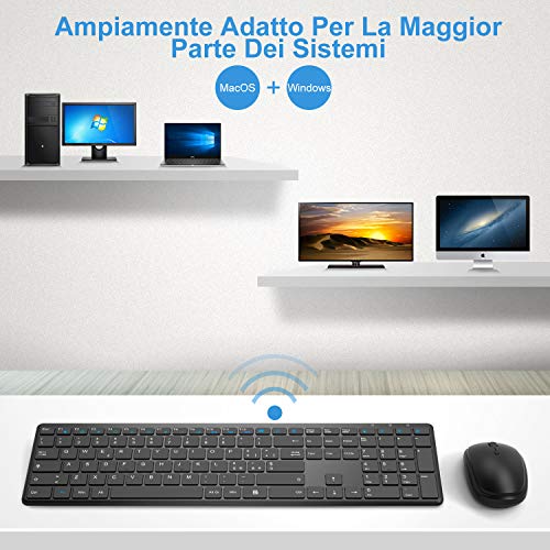 Combo Tastiera E Mouse Wireless 2.4GHz | Slim, Full-Size, Tasti Silenziosi | Per PC, Laptop, Smart TV - Foto 3
