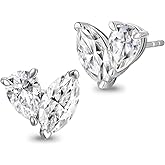 FWM D Color VVS1 Clarity Moissanite Toi Et Moi Stud Earrings for Women, Solid 925 Sterling Silver with Gold Plated, Anniversary Christmas Valentines Mother's Day Gift for Her