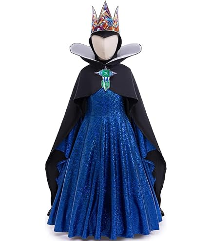 Fcercankyd Kids Girls Blue Evil Witch Queen Costume Halloween Cosplay Dress with Cape Hood Crown : Clothing, Shoes & Jewelry