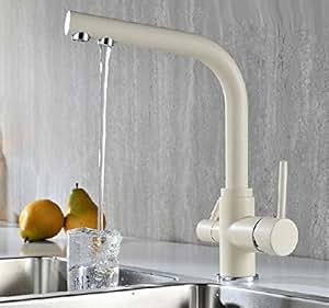 GOWE Beige Color Kitchen Sink Faucet Dual Handles Centerset Mixer pure