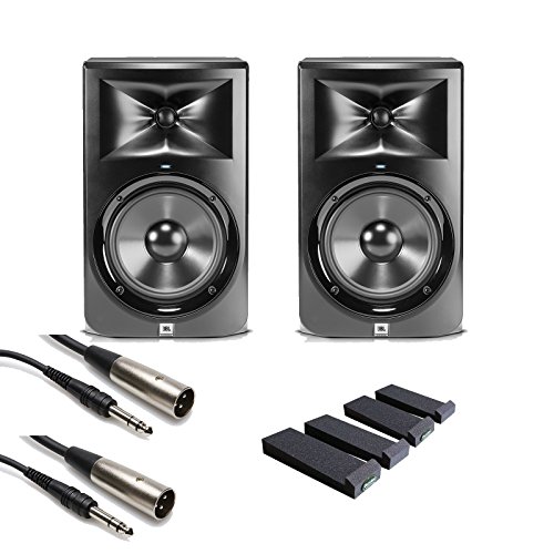 JBL LSR308 Powered Studio Monitor Pair With Auralex ProPADs & Cables