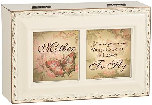 Mother You've Given Me Wings to Fly Ivory with Gold Trim Jewelry Music Box Plays Tune Ave Maria